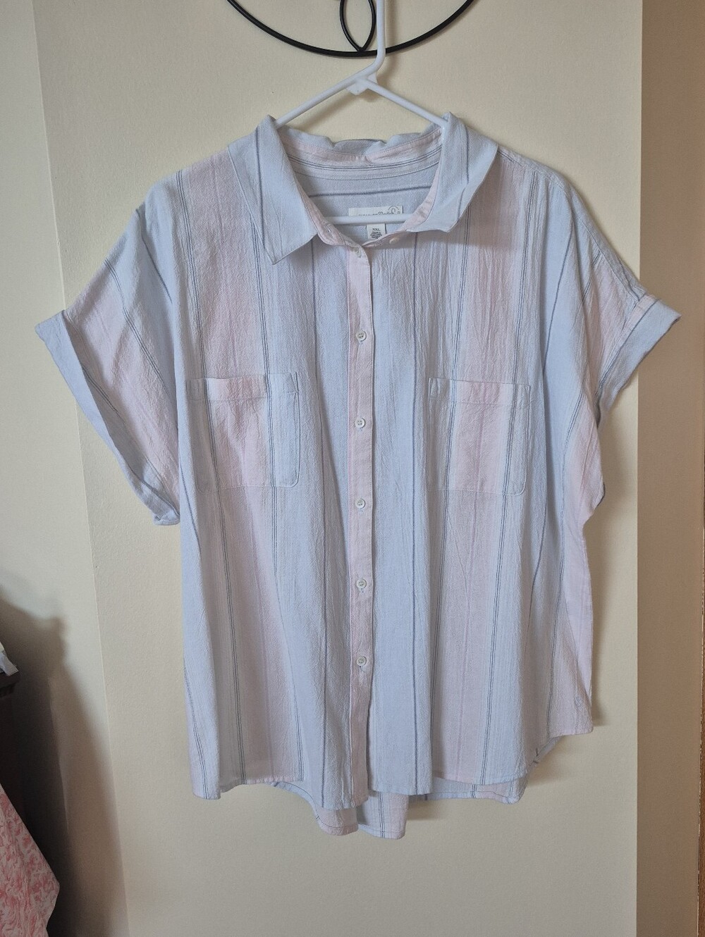 Treasure & Bond Pale Blue and White Striped Short-Sleeve Button-Down Shirt
